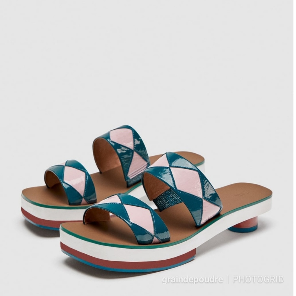 Zara Studio Patent Leather Geometric Slide Sandals 38 7.5 - Picture 2 of 6